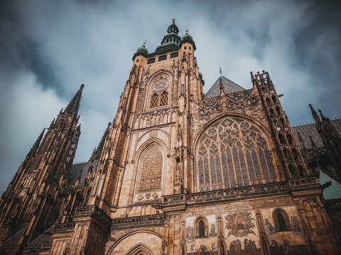 St. Vitus Cathedral. Beautiful view of the gothic cathedral, low angle view.