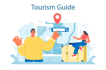 Travel agent concept. Tourism specialist selling tour, cruise, airway