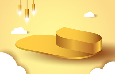 Podium golden color for placing products. paper cut and craft style. Version 4.