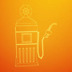 Gasoline pump station retro design. Wireframe vector