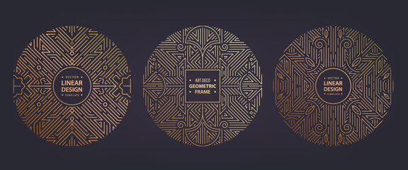 Vector set of art deco linear circles, round borders, frames, decorative design templates. Creative template in classic retro style of 1920s. Use for packaging, advertising, as banner © marylia17
