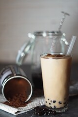 Milk bubble tea on a glass 
