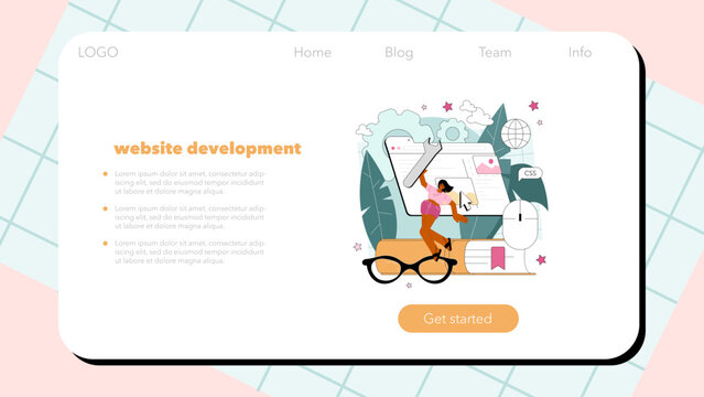 Programming web banner or landing page. Idea of coding, testing