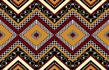 Warm tone abstract geometric ethnic pattern western, American Indian oriental Africa. for carpet,wallpaper,clothing,wrapping,batik,fabric,tile, backdrop,Vector illustration. embroidery style.