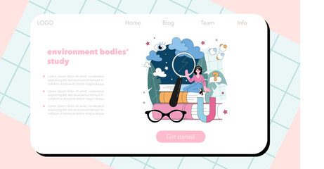 Theoretical physicist web banner or landing page. Physicist explore