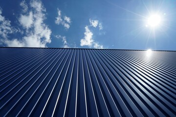 Low angle shot of a metal roof of a building on a sunny day - obrazy, fototapety, plakaty