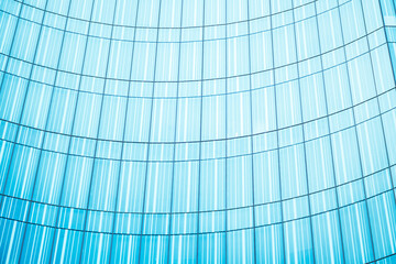 underside panoramic and perspective view to steel blue glass high rise building skyscrapers, business concept of successful industrial architecture