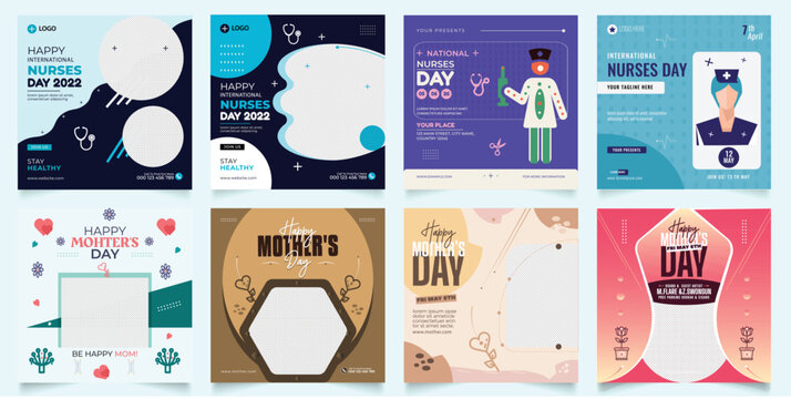 Happy Mothers Day Social Media Post Templates Design. Nourse Day Banner And Love Decoration.