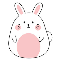 White rabbit cartoon. Cute doodle on transparent background