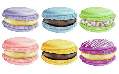 Watercolor French cookies Macarons Macaroons Transparent background Png Dessert 