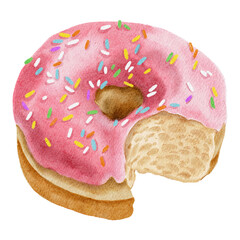 Watercolor illustration Donut Doughnut Transparent background Png 