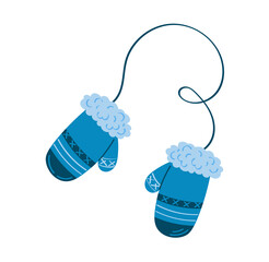 Blue mittens on white background. Hand drawn vector illustration	