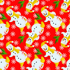 Vector - snowman with lantern seamless pattern.