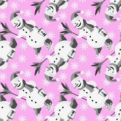 Vector - snowman with lantern seamless pattern.