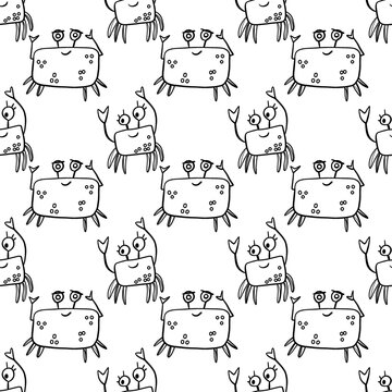 pattern with funny animals crabs and fishers