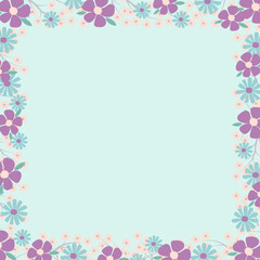 Square frame with wild flowers in pastel colors. Summer floral background