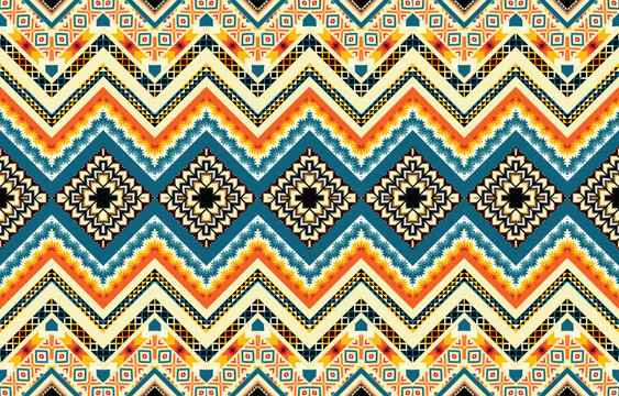 Warm tone abstract geometric ethnic pattern western, American Indian oriental Africa. for carpet,wallpaper,clothing,wrapping,batik,fabric,tile, backdrop,Vector illustration. embroidery style.