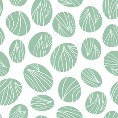 Seamless pattern with abstract shapes. Minimalistic pattern with green stones with flowers lines. For textiles, wrapping paper, gift paper