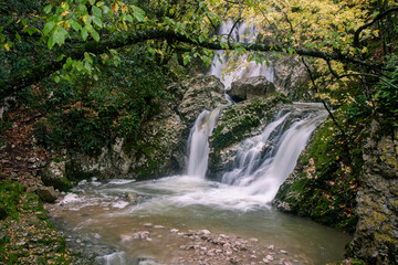 Fototapeta na wymiar waterfall of widow bridge in Morcone molise italy