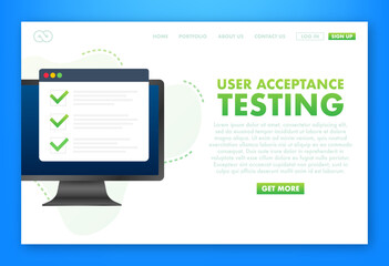 UAT - User Acceptance Testing. Software testing concept. Development quality. Vector stock illustration.