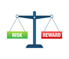 Risk vs reward balance on the scale. Balance on scale. Business Concept. Vector stock illustration
