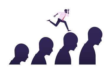 Career ladder climbing, Businessman walking on the human steps to success