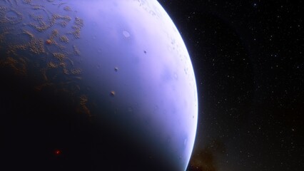 super-earth planet, realistic exoplanet, planet suitable for colonization, earth-like planet in far space, planets background 3d render
