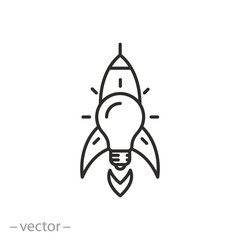 startup idea icon, successful rocket start, entrepreneurship project, thin line symbol on white background - editable stroke vector illustration eps10