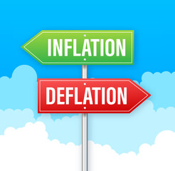 Inflation and deflation balance on the scale. Balance on scale. Business Concept. Vector stock illustration.