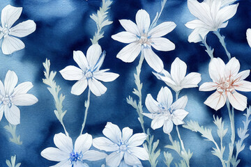 forget me not. watercolor floral background. small flowers on blue background
