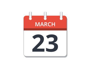 March, 23rd calendar icon vector. 