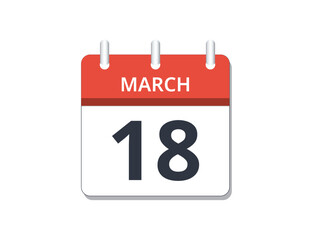 March, 18th calendar icon vector.