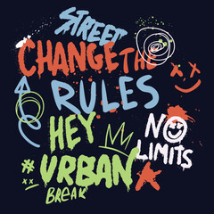 Urban typography street art graffiti slogan print with spray effect for graphic tee , web, card - Vector
