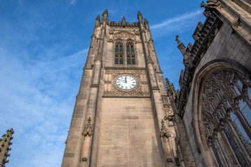 Fototapeta na wymiar Clock At The Manchester Cathedral At Manchester England 2019
