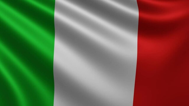 Close-up of the Italian flag waving in the wind. Italian national flag waving 3d, flag of Italy with 4k resolution, the wave of the Italian flag close-up 3d. High quality 4k footage