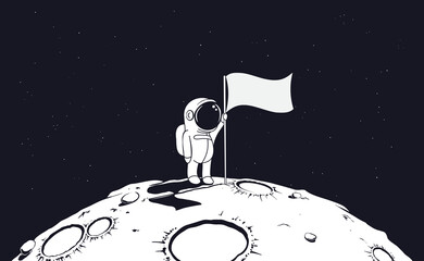 Astronaut holds a flag on planet - 537325437
