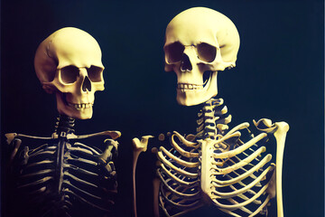 Portrait of a skeleton couple on a black background