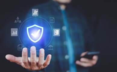 Insurance online concept, People using smartphone to buy insurance online for life insurance, health insurance, home insure ,This design for business product commercial use