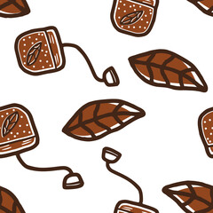 dried green tea leaf and teabag seamless pattern for print and fashion or wallpaper
