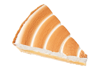 Single piece of lemon tart with meringue topping isolated from above.