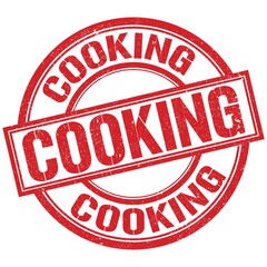 COOKING written word on red stamp sign