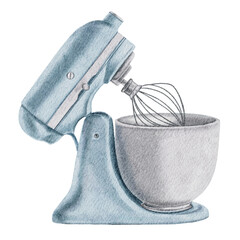 Watercolor illustration Kitchen tools Mixer Baking utensils Supplies Transparent background Png