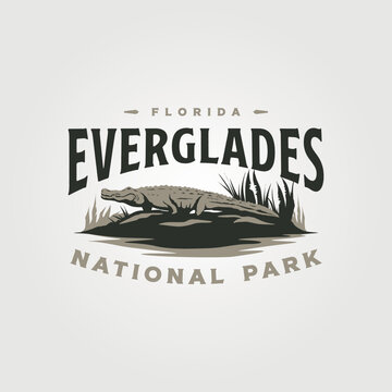 everglades vintage logo vector with crocodile illustration design