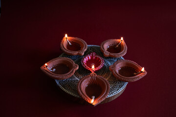 Happy Diwali. Diya lamps lit during diwali festve celebration