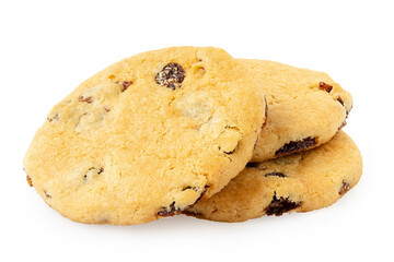 Pile of three all butter sultana cookies.