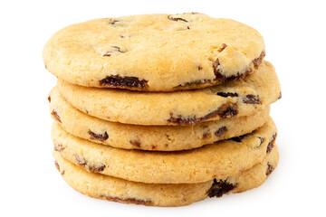 Stack of five all butter sultana cookies.