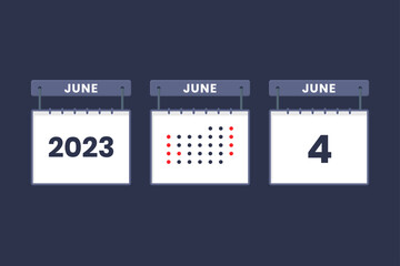 2023 calendar design June 4 icon. 4th June calendar schedule, appointment, important date concept.