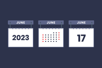 2023 calendar design June 17 icon. 17th June calendar schedule, appointment, important date concept.