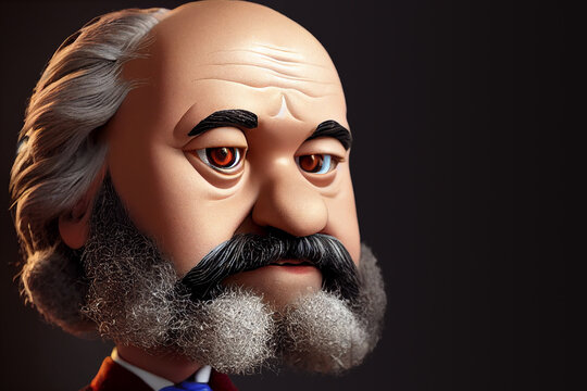 3D Rendered portrait of Karl Marx wool felt dolls, cartoon cute historical figures can be used for education, cultural commentary, and magazine reports.