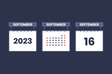 2023 calendar design September 16 icon. 16th September calendar schedule, appointment, important date concept.
